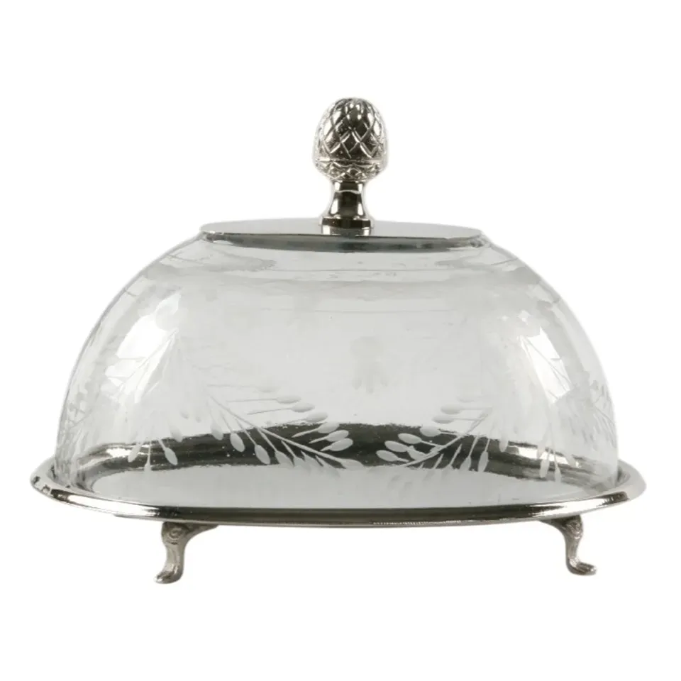 Ovaler Tortenständer mit handgefertigter Glasglocke, 25x19 cm Ovaler Tortenständer mit Glasglocke, silberfarbenem Fuss und dekorativem Griff