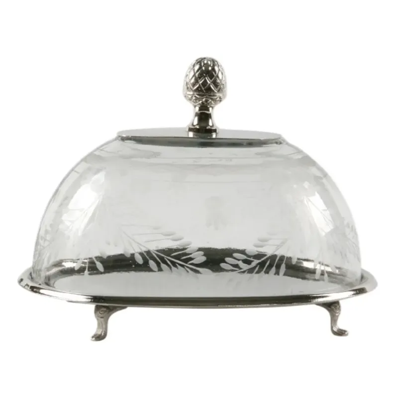 Ovaler Tortenständer mit handgefertigter Glasglocke, 25x19 cm Ovaler Tortenständer mit Glasglocke, silberfarbenem Fuss und dekorativem Griff