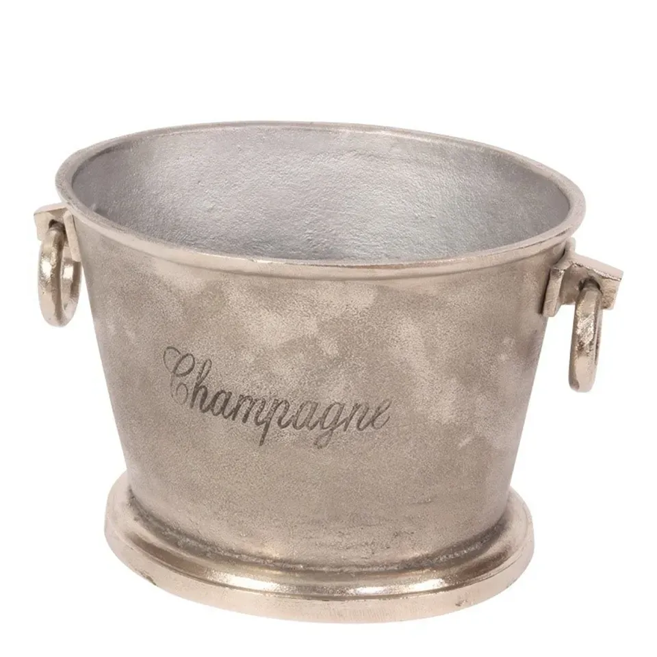 Champagnerkühler aus Messing, 22 cm, silberfarben Silberfarbener Champagnerkühler aus Messing mit Nickel-Finish und zwei Ringgriffen