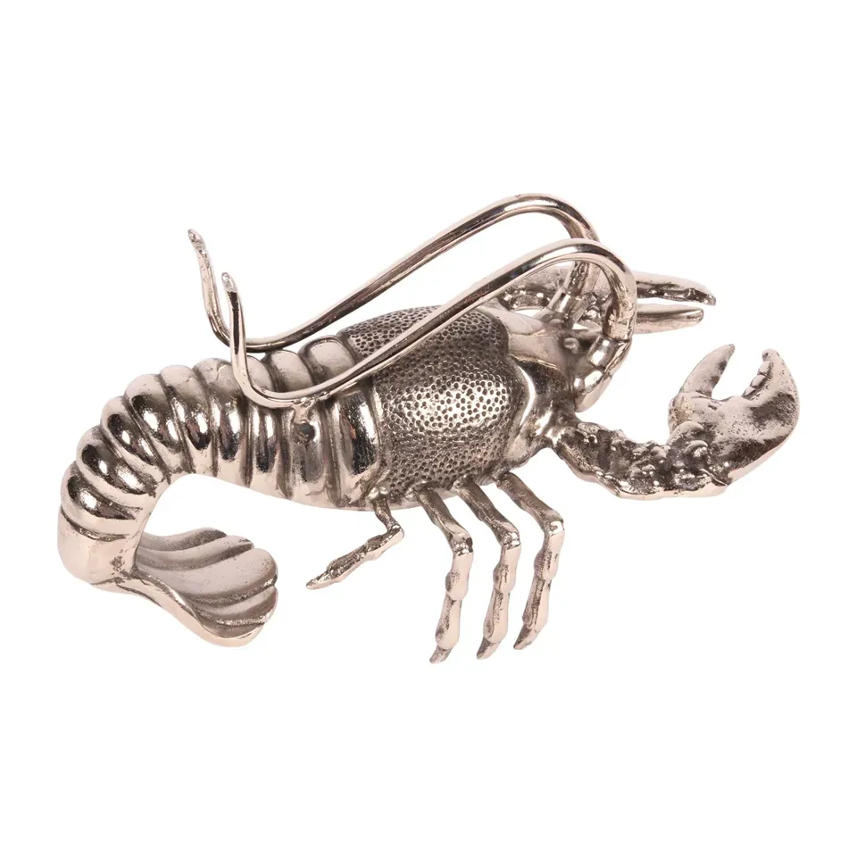 Silberfarbener Flaschenhalter Hummer, 41 cm, aus Aluminium Silberfarbener Flaschenhalter in Hummerform aus Aluminium