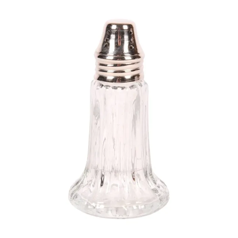 Salz- und Pfefferstreuer, 14,5 cm, Silber, Messing und Glas Salz- oder Pfefferstreuer aus Glas mit silberfarbenem Messingaufsatz