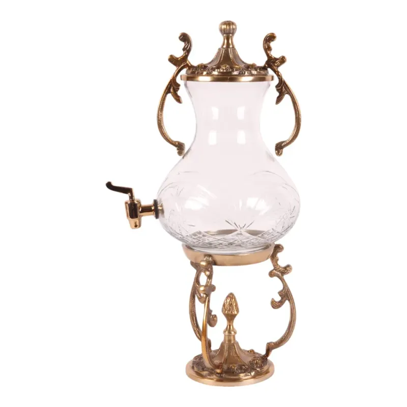 Glas-Samowar, 47 cm, mit goldenem Gestell Glas-Samowar mit goldenem Aluminiumgestell, Deckel und Zapfhahn
