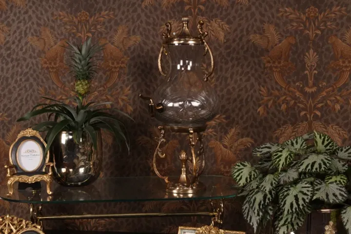 Glas-Samowar, 47 cm, mit goldenem Gestell