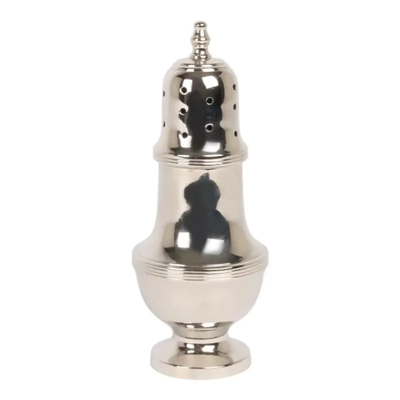 Dokorativer Zuckerstreuer aus Messing, 19 cm, Silber Silberfarbener Zuckerstreuer aus Messing mit Standfuss