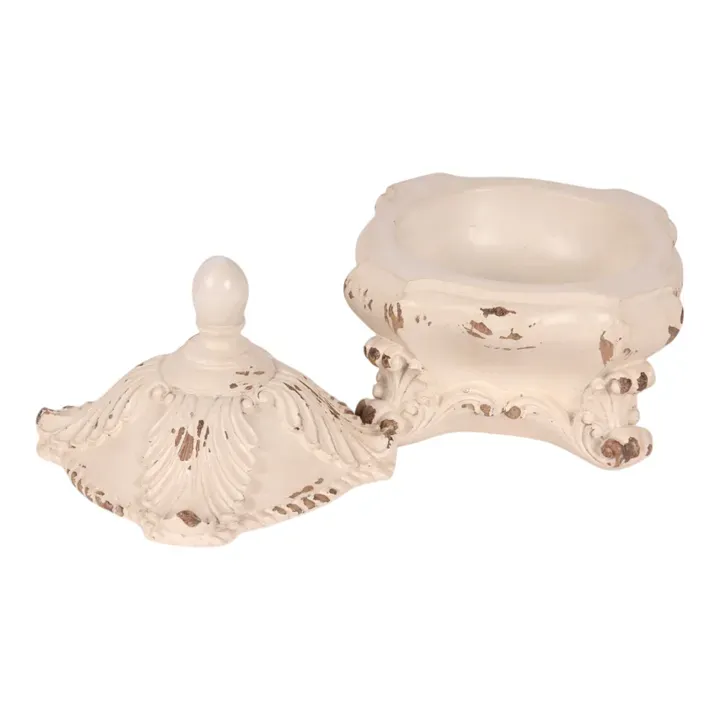 Vintage Dekobox aus Polyresin, 14 x 12 cm, White/cream
