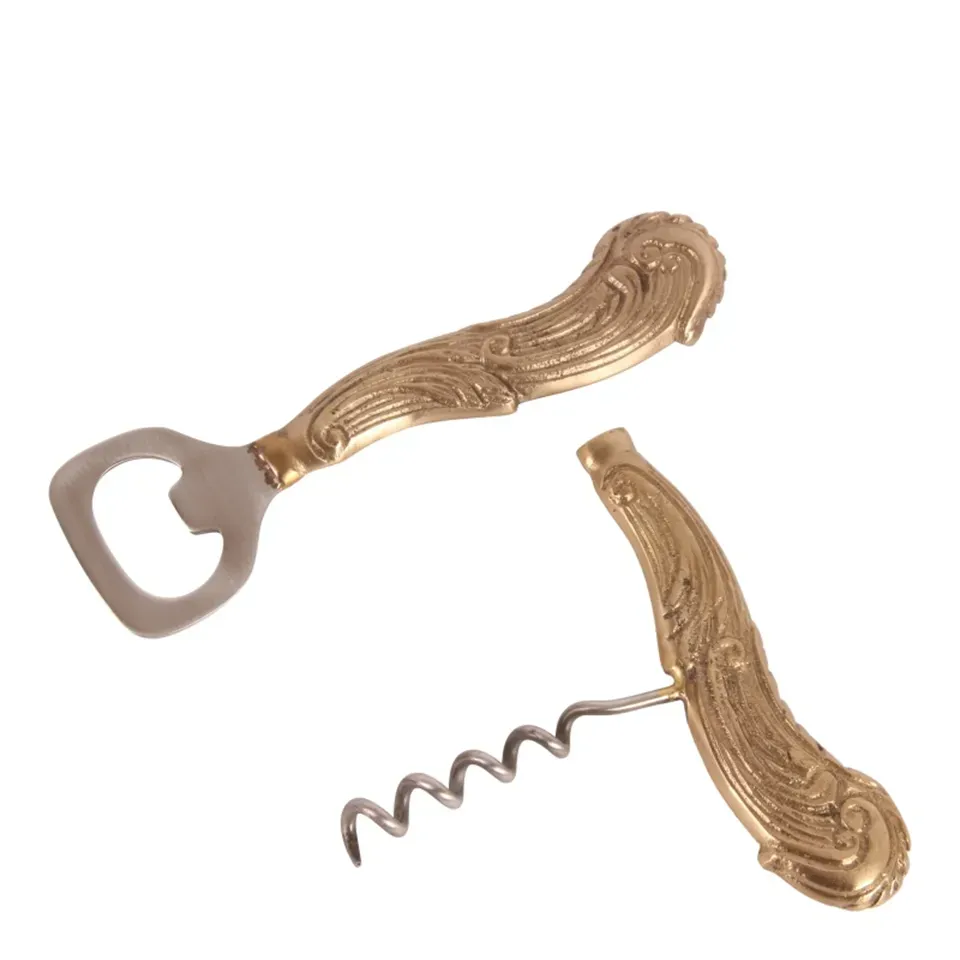 2er-Set mit goldenem Flaschenöffner und Korkenzieher aus Kupfer mit dekorativen Griffen