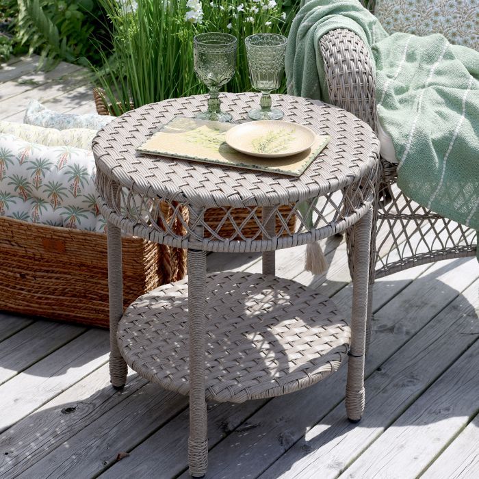 Geflochtener Rattan Loungetisch, Beistelltisch, H 57 cm, Ø 50 cm, natur