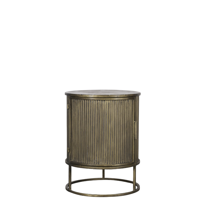 2er-Set Tische mit Rillen, H 50,5 cm, Ø 40,5 cm Gerillter Tisch auf Fuss in Antik-Messing-Optik,