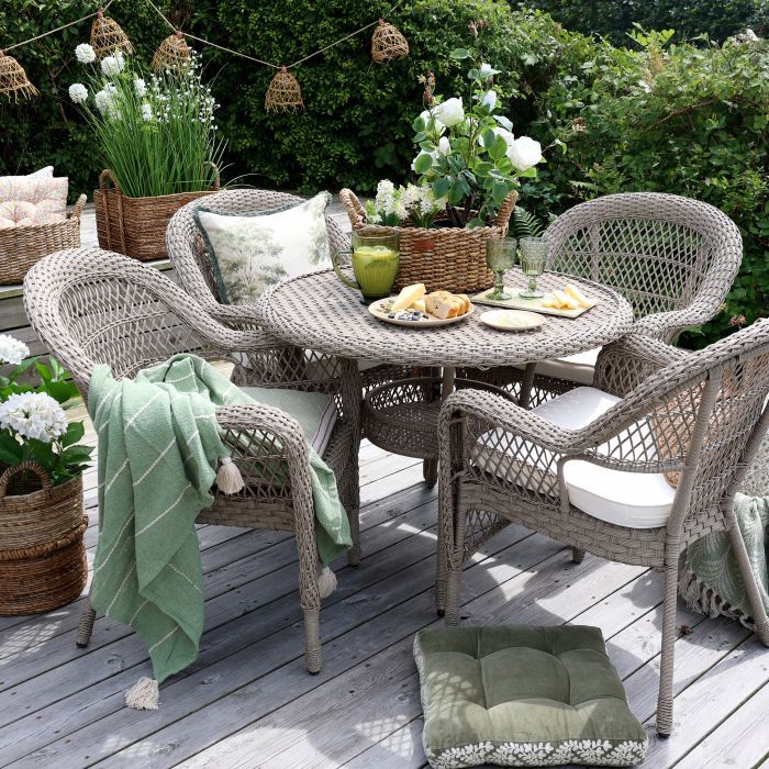 Geflochtener Tisch Riviera, H 74 cm, Ø 100 cm, natur