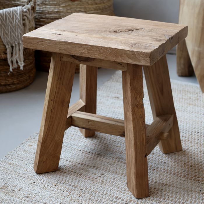 2er-Set Grimaud Hocker aus recyceltem Teakholz, 45 x 40 x 30 cm, natur
