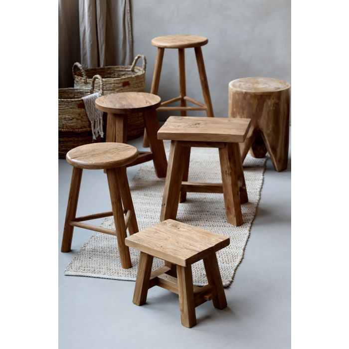 2er-Set runde Grimaud Hocker aus recyceltem Teakholz in Natur