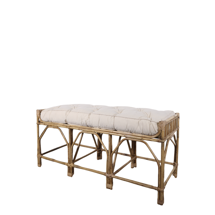 Handgemachte Rattanbank mit Kissen, 126 cm, natur Handgemachte Rattanbank mit Baumwollkissen in Natur