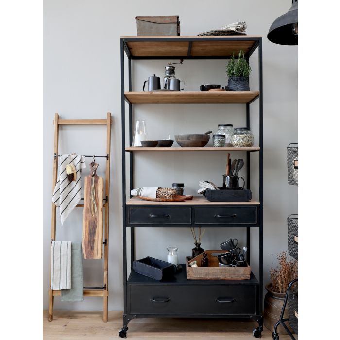 Regal auf Rollen mit Schubladen, 200 cm, Antik-Schwarz