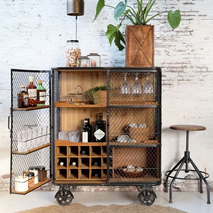 Barschrank mit Weinregal auf Rädern, antik kohle, 116,5 cm