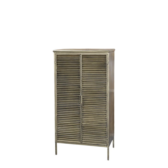 Schrank aus Eisen in Antikmessing mit zwei Lamellentüren, 116 cm hoch.