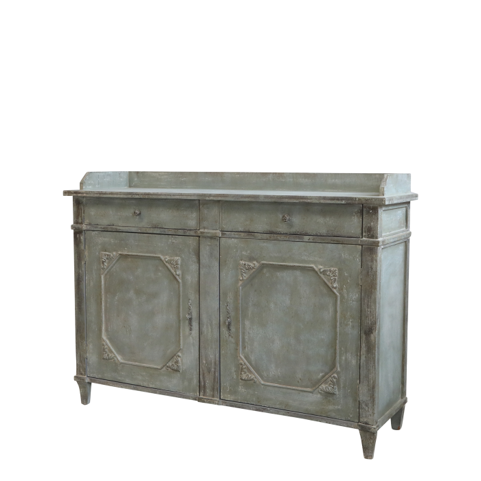 Schranktisch, Kommode mit 2 Türen und 2 Schubladen, antique opal, 104 cm Kommode in antique opal mit zwei Türen und zwei Schubladen, aus MDF und Kiefernholz.