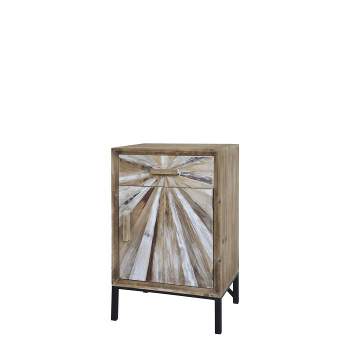 Nachttisch mit 1 Tür und Schublade, natur, 40 cm Naturfarbener Nachttisch mit einer Tür und Schublade, dekorativer Holzfront und Eisenbeinen.