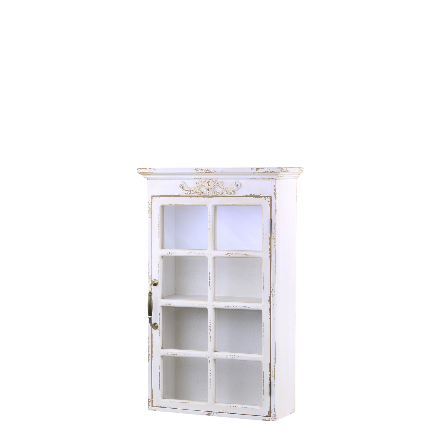 Hängeschrank und Vitrine | Antique creme mit Dekor Antique-cremefarbener Hängeschrank mit Glastür und dekorativem Ornament, H70/L44/B17,5 cm