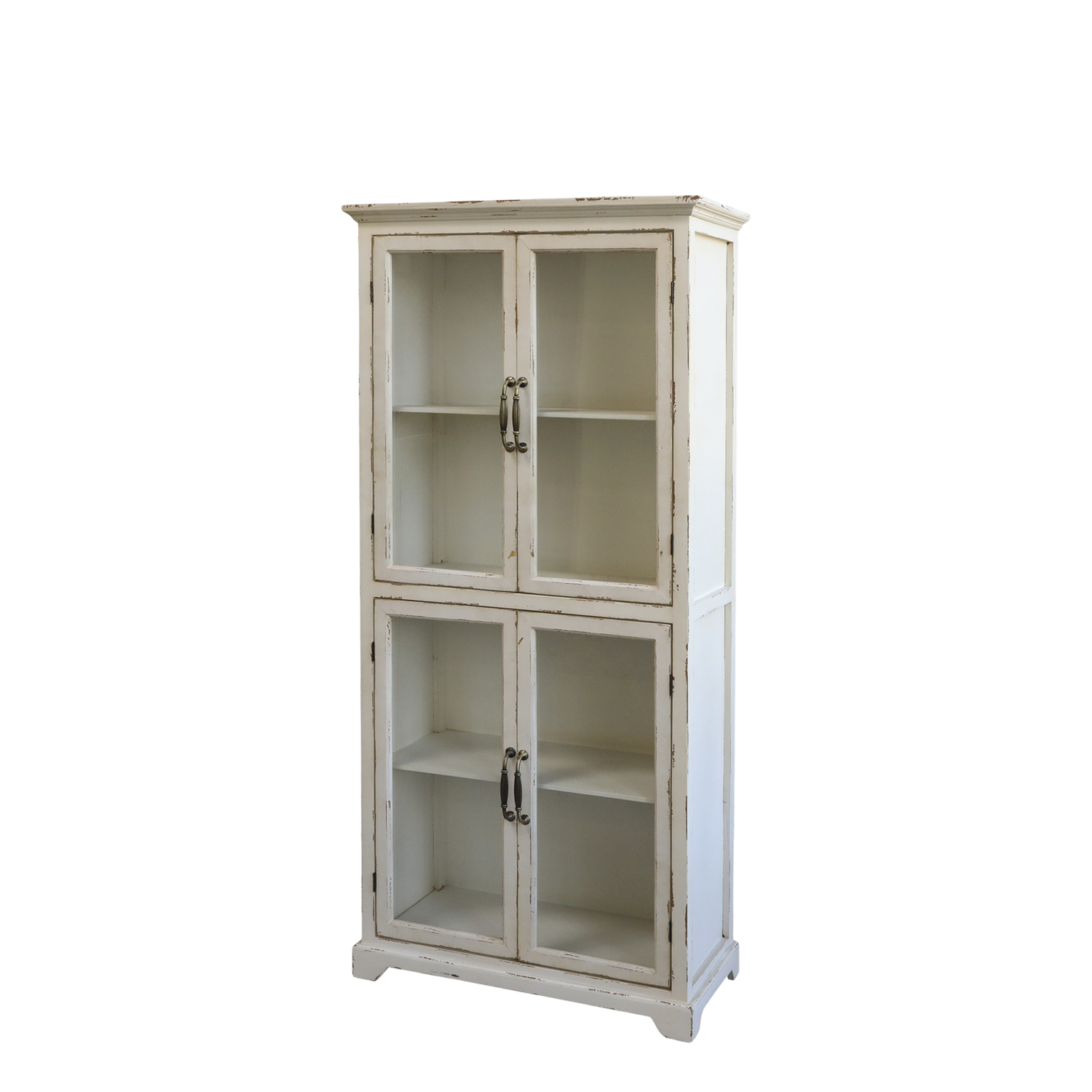 Vitrinenschrank antique creme mit 4 Glastüren, 156 cm Vitrinenschrank antique creme mit 4 Glastüren, 156 cm