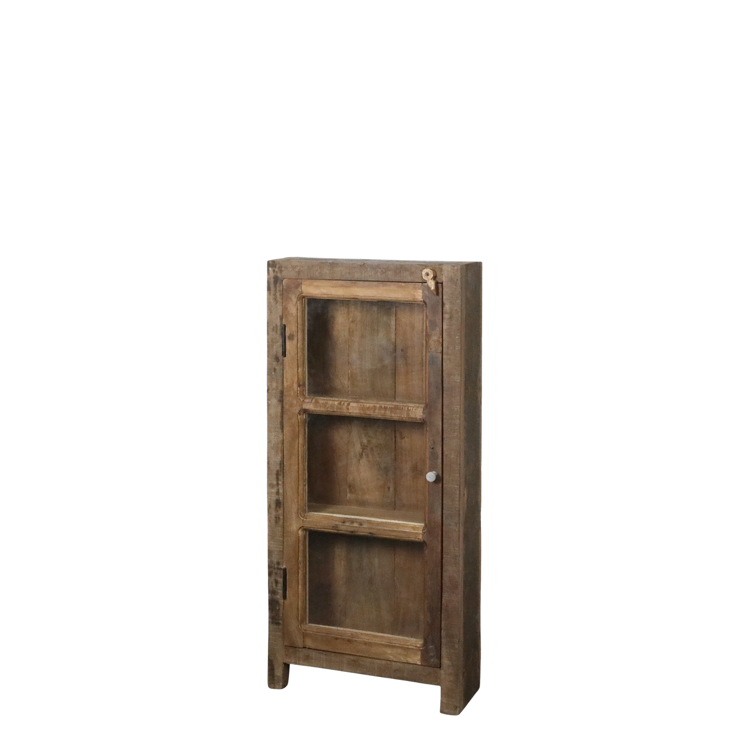 Grimaud Vitrinenschrank aus Recyclingholz und Glas in Natur, H105/L47/B18 cm.