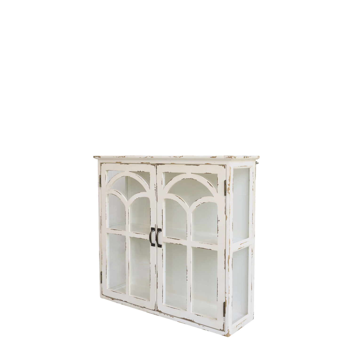 Hängeschrank, Vitrine antique creme mit 2 Glastüren, H62 cm Hängeschrank in Antique creme aus Tannenholz und Glas mit 2 Glastüren, H62/L70/B20 cm.