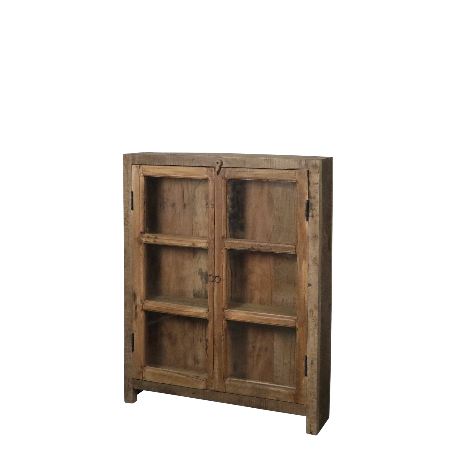 Grimaud Vitrinenschrank, Highboard aus Recyclingholz, Natur, 105 cm Grimaud Vitrinenschrank aus Recyclingholz und Glas in Natur mit 2 Glastüren, H105/L85/B18 cm.