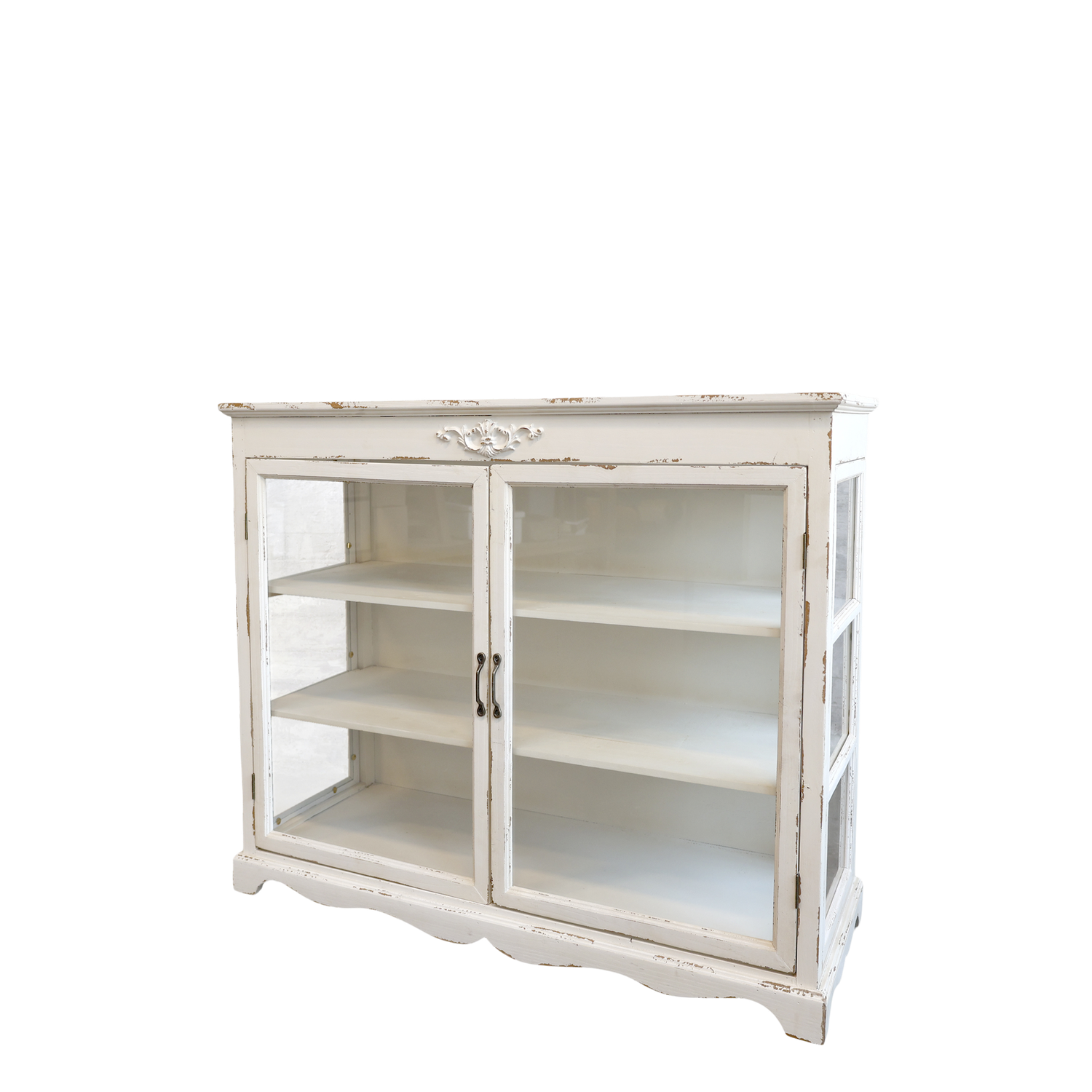 Vintage Shabby Chique Vitrine antique creme mit Glastüren Vintage Shabby Chic Vitrine in Antique creme mit 2 Fächern und Glastüren, H87,5/L106/B39 cm.