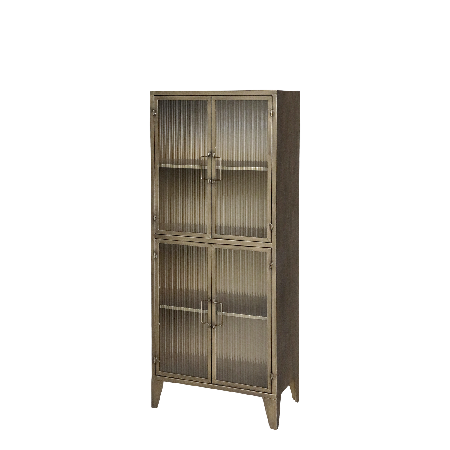 Vitrinenschrank antique messing mit 4 Glastüren, 149,5 cm Vitrinenschrank in Antique Messing aus Eisen und Glas mit 4 Glastüren, H149.5/L60/B33 cm.