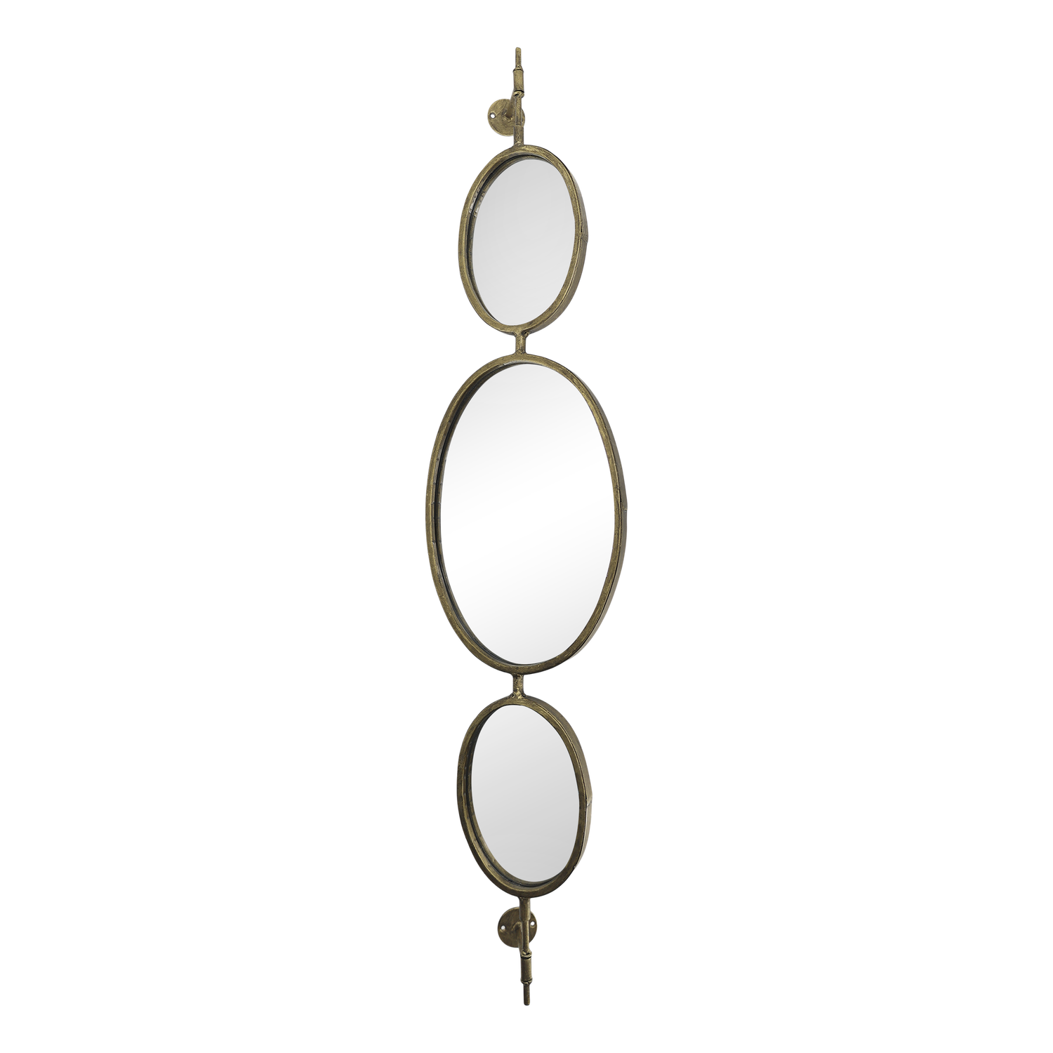 Wandspiegel mit 3 ovalen Spiegeln antique messing H90/L20/B7,5 cm Wandspiegel mit drei ovalen Spiegelflächen in antique messing, H90/L20/B7,5 cm