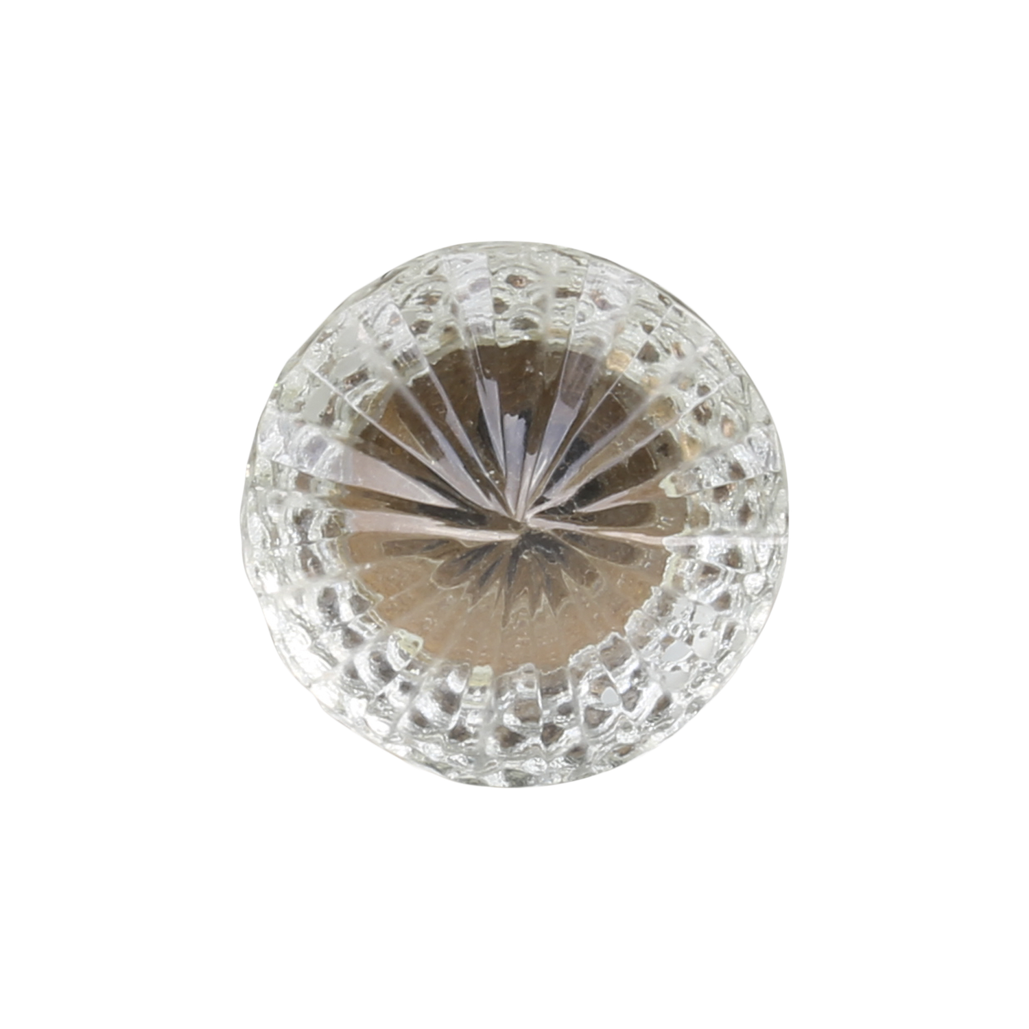 Möbelgriff aus geschliffenem Glas, klar, D3,5 cm Klarer Glasgriff mit Schliff und Elementen aus Eisen, Durchmesser 3,5 cm.
