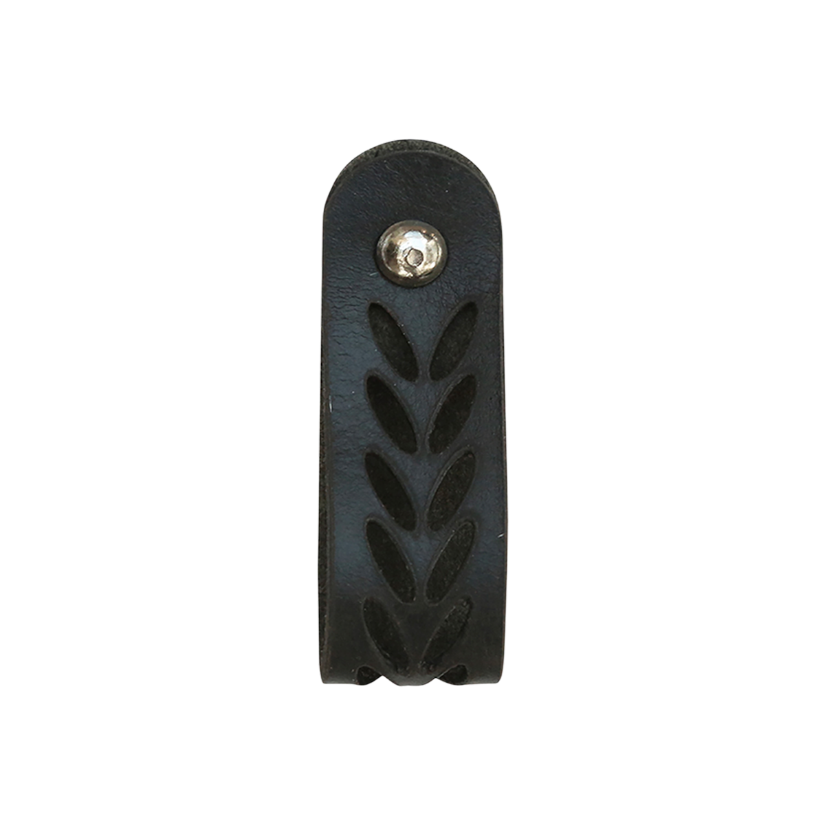 Ledergriff mit Lochmuster, schwarz, H6/L2 cm Schwarzer Ledergriff mit Lochmuster und Eisenbefestigung, H6/L2 cm.