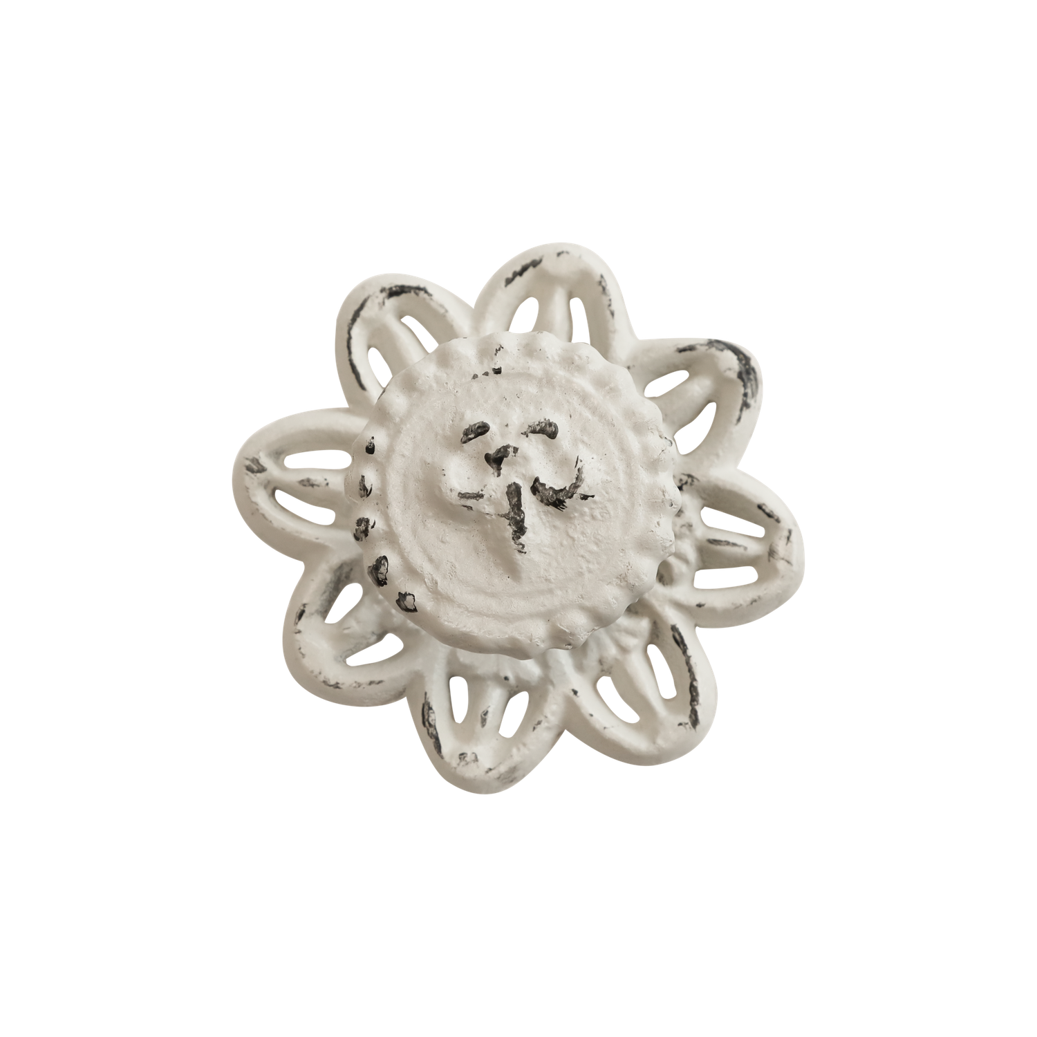 Möbelgriff mit französischer Lilie, antique Creme, D8 cm Möbelgriff aus Eisen mit französischer Lilie, antique Creme, D8 cm.