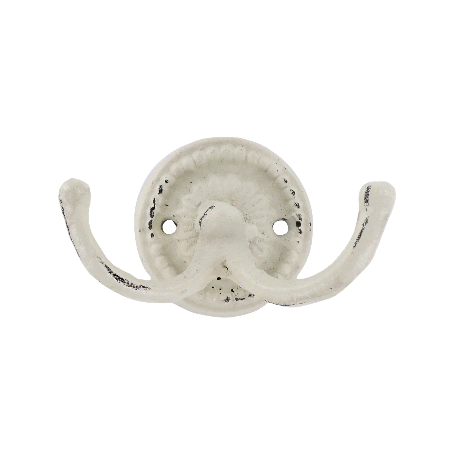 Doppelhaken aus Eisen, creme, H6/L6/B6,5 cm Doppelhaken aus Eisen in Creme mit dekorativer Wandplatte, H6/L6/B6,5 cm.