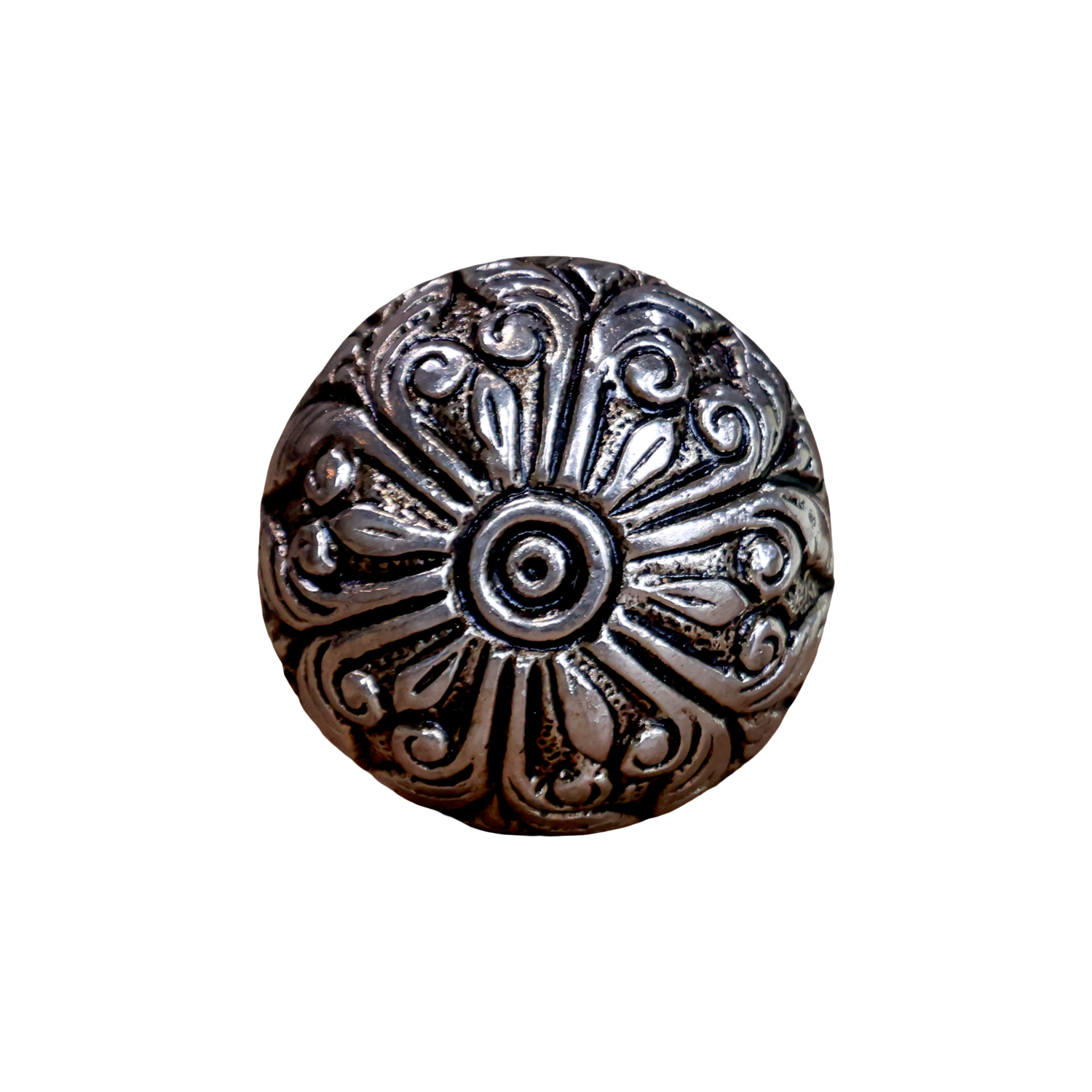 Griff aus Aluminium IV in antique silber, L 3/D 3 cm Runder, ornamentierter Griff aus Aluminium in antique silber, L 3/D 3 cm