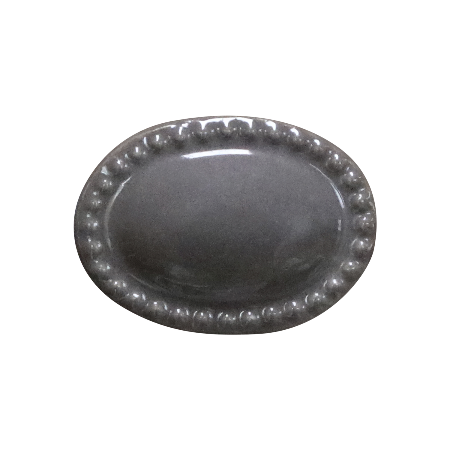 Handgemachter Porzellangriff mit Perlenkante, grau Handgemachter grauer Griff aus Porzellan und Eisen mit Perlenkante, H 3/L 4,5/B 3,5 cm