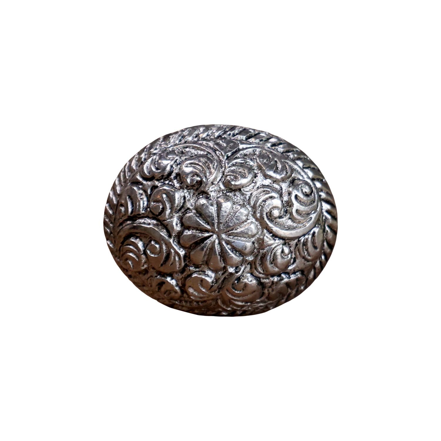 Möbelgriff aus Aluminium in antique silber, 3,5 cm Ornamentierter Griff aus Aluminium in antique silber, H 3,5/L 3/B 1,5 cm