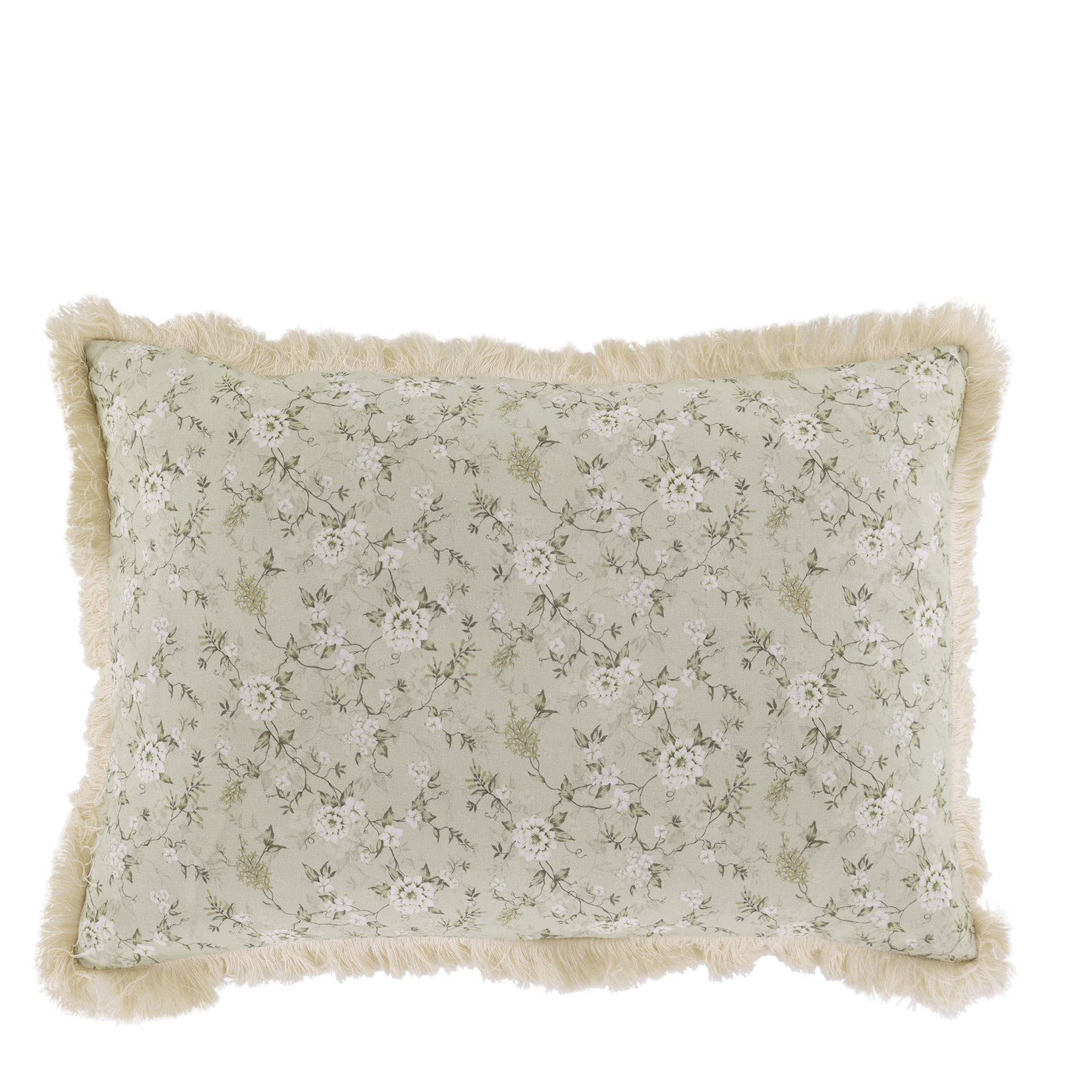Aix Kissenbezug mit Blumenmotiv und Fransen, verte, 50 x 35 cm Aix Kissenbezug in verte mit Blumenmotiv und Fransen, Baumwolle, L50/B35 cm