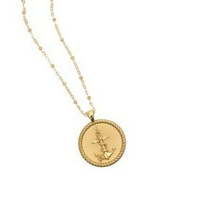 Jane Win Small STRONG Anchor Coin Pendant with Satellite Chain