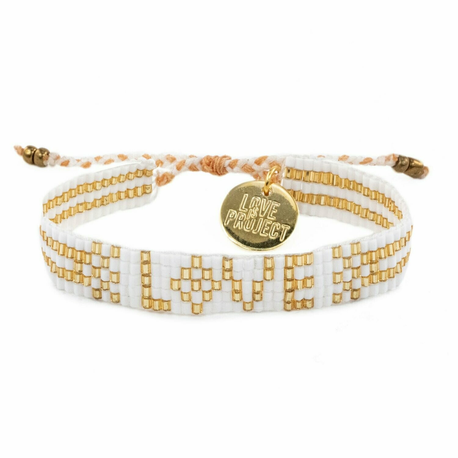 Love is Project Seed Bead Love Bracelet - White/Gold