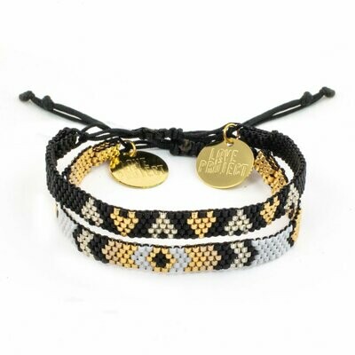 Love is Project Chaquira Bracelet Set of 2 - Black/Gold