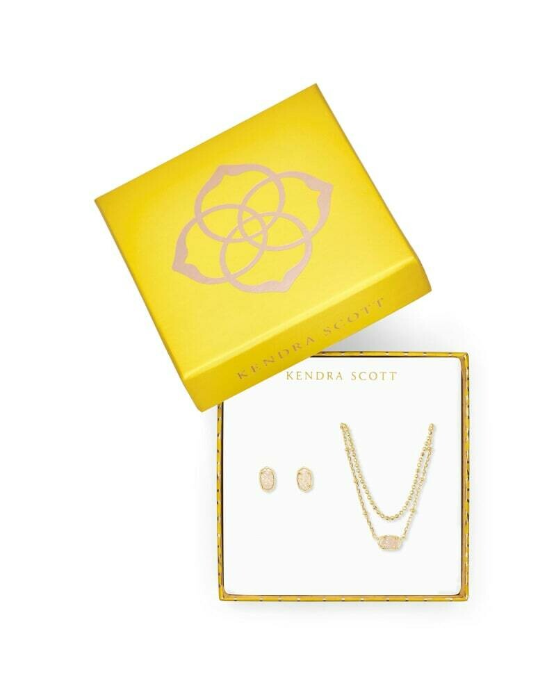 Kendra Scott Emilie Multi Strand Necklace & Earrings Gift Set in Iridescent Drusy