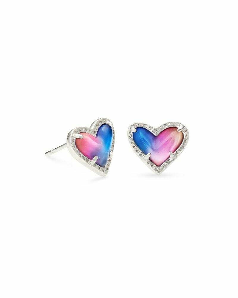 Kendra Scott Ari Heart Silver Stud Earrings In Watercolor Illusion   2283145366 