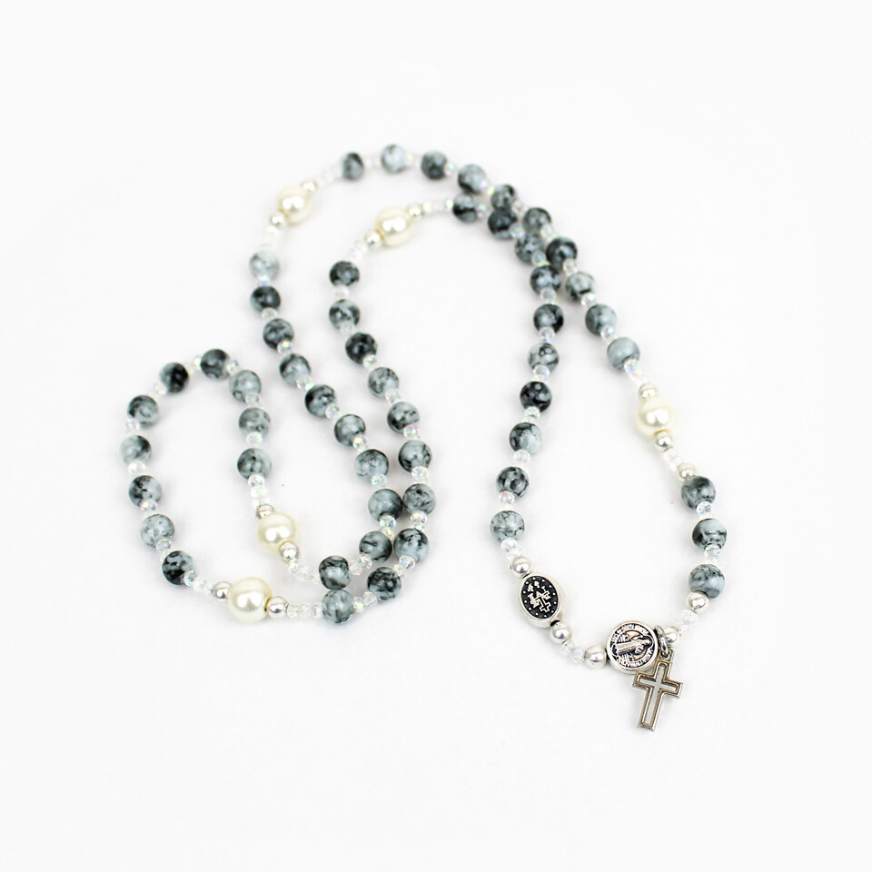 MSMH Rosary Wrap Bracelet (Gray/Pearl)