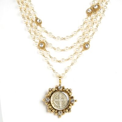 VSA Magdalena Necklace in 6mm Crystal Pearl (Gold)