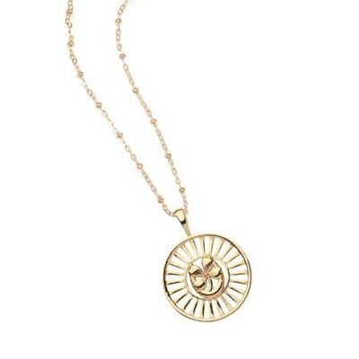 Jane Win Cutout LUCKY Coin Pendant with Satellite Chain