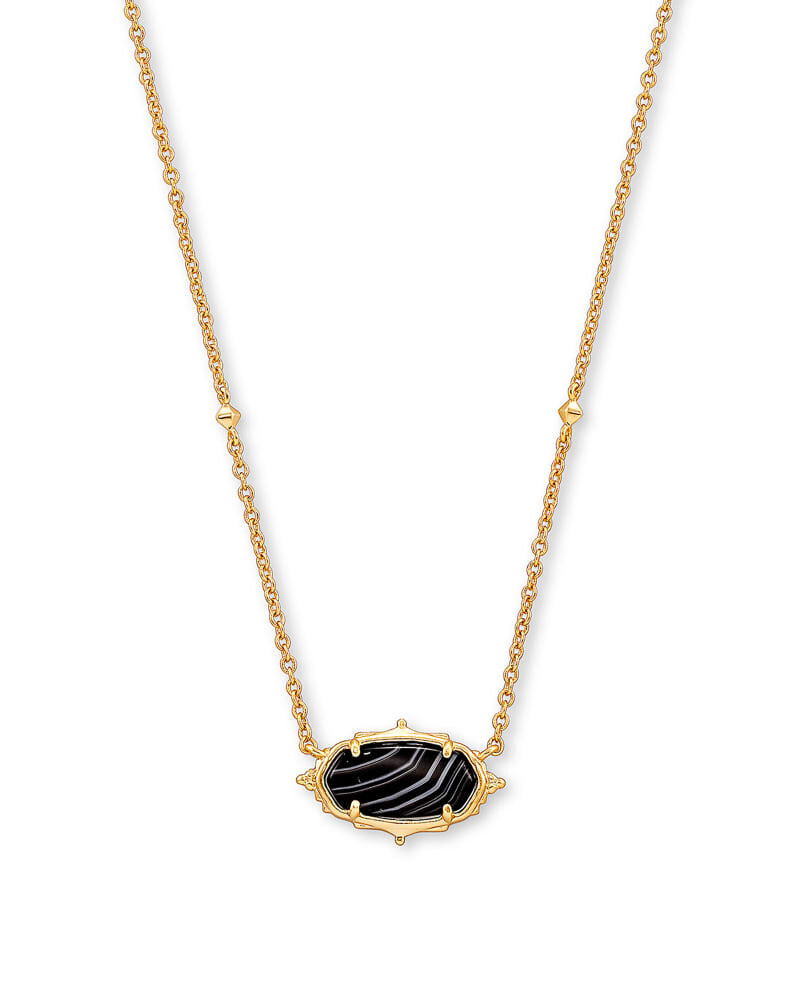 Kendra Scott Baroque Elisa Gold Pendant Necklace in Black Banded Agate