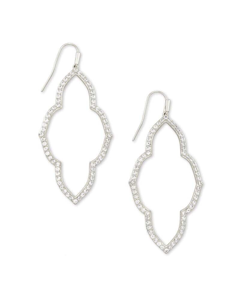 Kendra Scott Abbie Silver Open Frame Earrings in White Crystal