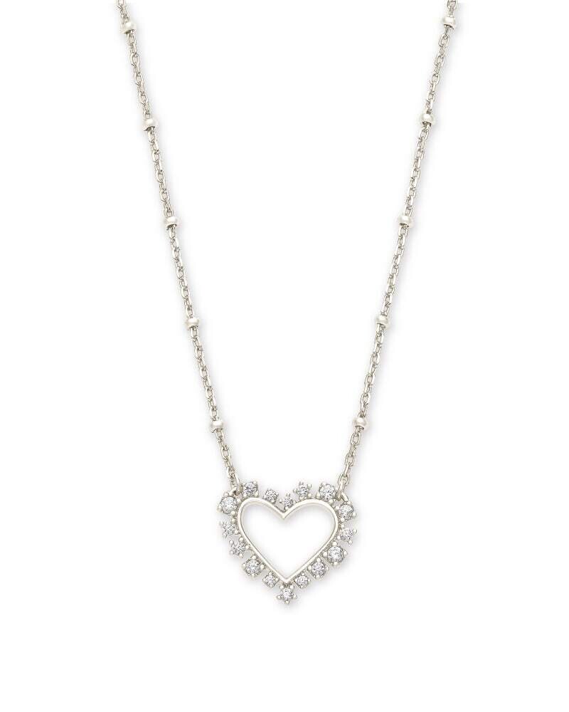 Kendra Scott Ari Heart Silver Necklace in Crystal