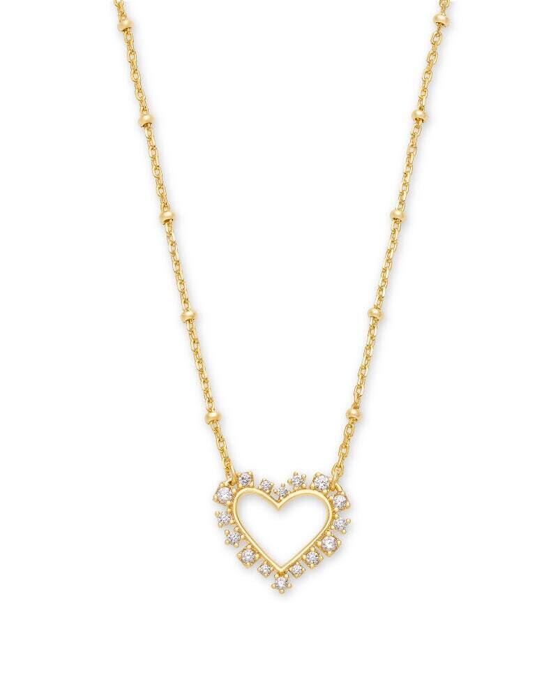 Kendra Scott Ari Heart Gold Necklace in Crystal