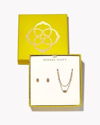 Kendra Scott Emilie Multi Strand Necklace & Earrings Gift Set in Rose Gold Druzy